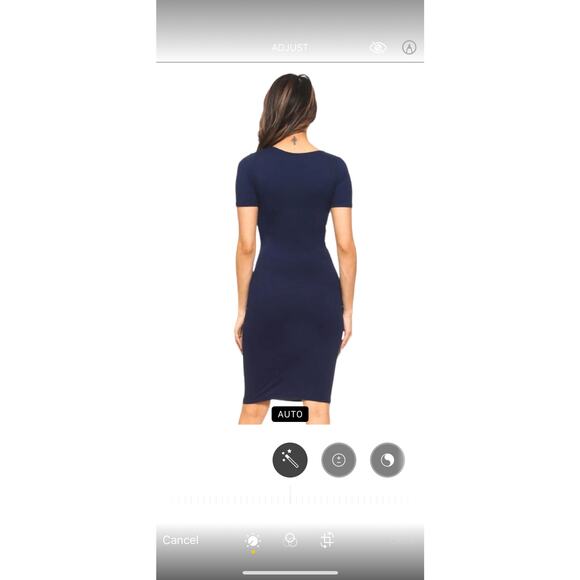 Yelete Women's Short Sleeve Crew Neck Midi Bodycon Pencil Fitted Dress Blue 2XL - Picture 5 of 6